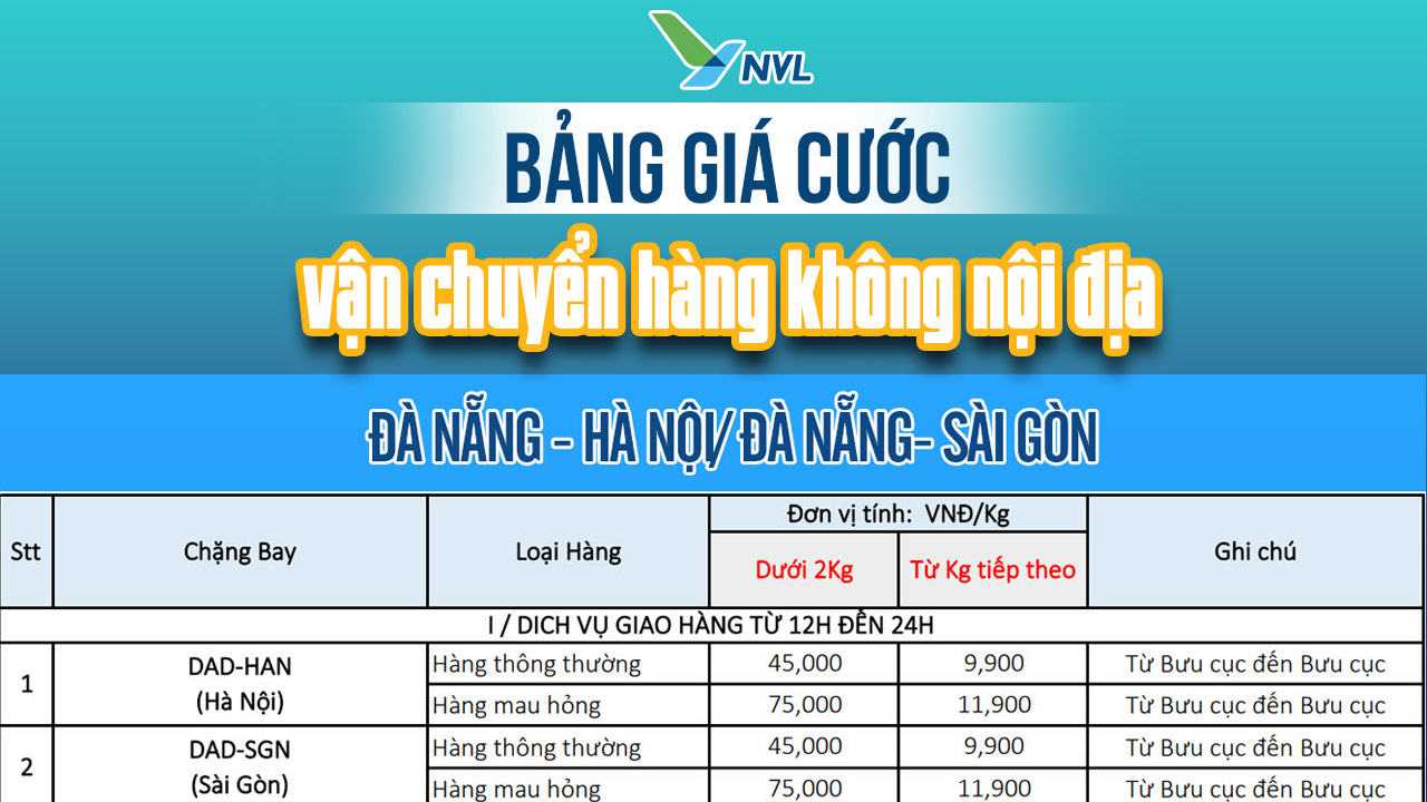 Bảng giá cước vận chuyển hàng không nội địa